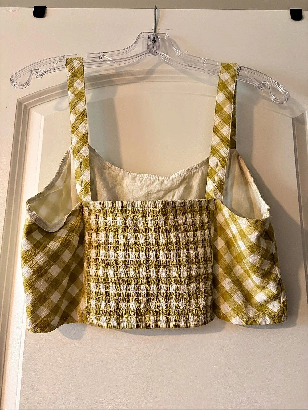 Aerie Gingham Smocked Back Crop Top Yellow & White Size Large - Picture 2 of 3